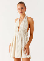 Figaro Halter Mini Dress - Taupe Stripe