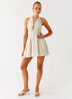 Figaro Halter Mini Dress - Taupe Stripe
