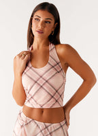 Fit Check Halter Top - Pink Check