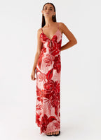 Flora Satin Maxi Dress - Sicily Sunsets Print