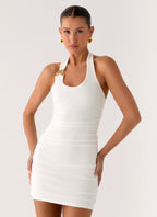Gloves Up Halter Mini Dress - White