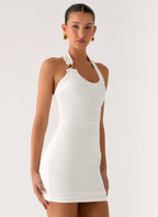 Gloves Up Halter Mini Dress - White