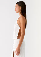 Griff Backless Jacquard Top - White
