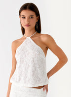 Griff Backless Jacquard Top - White