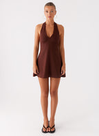 Heavy Hearted Linen Mini Dress - Brown