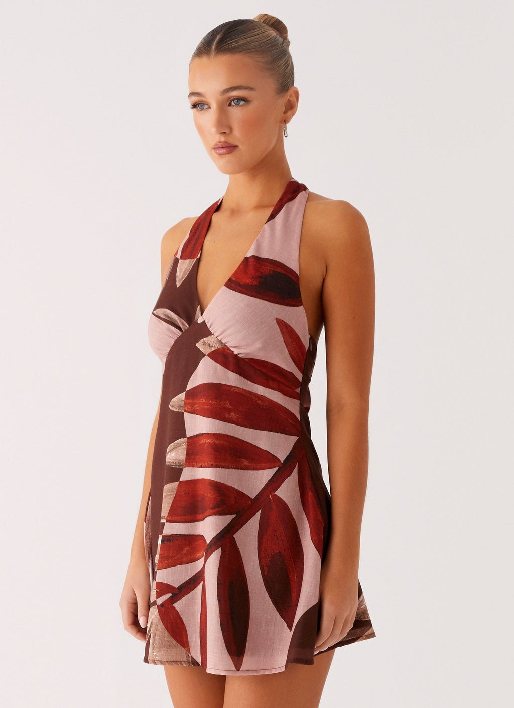 Heavy Hearted Linen Mini Dress - Cinnamon Palm