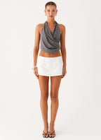 Hot Shot Studded Denim Mini Skort - White