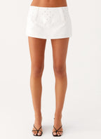 Hot Shot Studded Denim Mini Skort - White