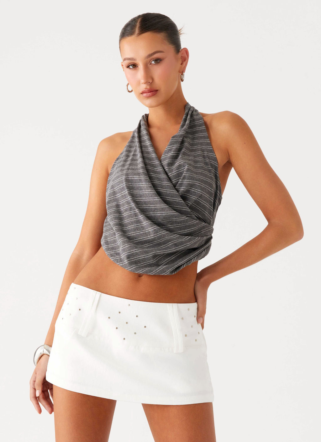 Hot Shot Studded Denim Mini Skort - White