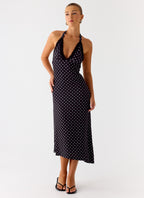 Illuminate Halter Midi Dress - Black Polkadot