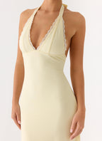 Illuminate Halter Midi Dress - Butter Yellow
