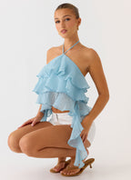 Inna Frill Halter Top - Aqua