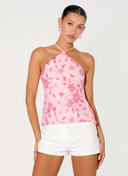 Janelle Beaded Halter Top - Pink