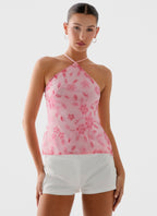 Janelle Beaded Halter Top - Pink