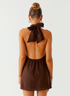 Jepsen Cotton Halter Mini Dress - Chocolate