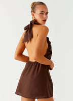 Jepsen Cotton Halter Mini Dress - Chocolate