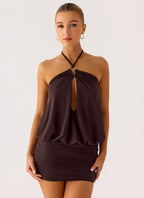Jisoo Halter Mini Dress - Cool Chocolate