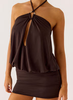 Jisoo Halter Mini Dress - Cool Chocolate
