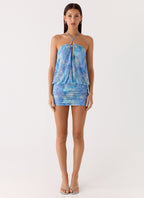 Jisoo Halter Mini Dress - Aqua Paisley