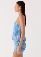 Jisoo Halter Mini Dress - Aqua Paisley