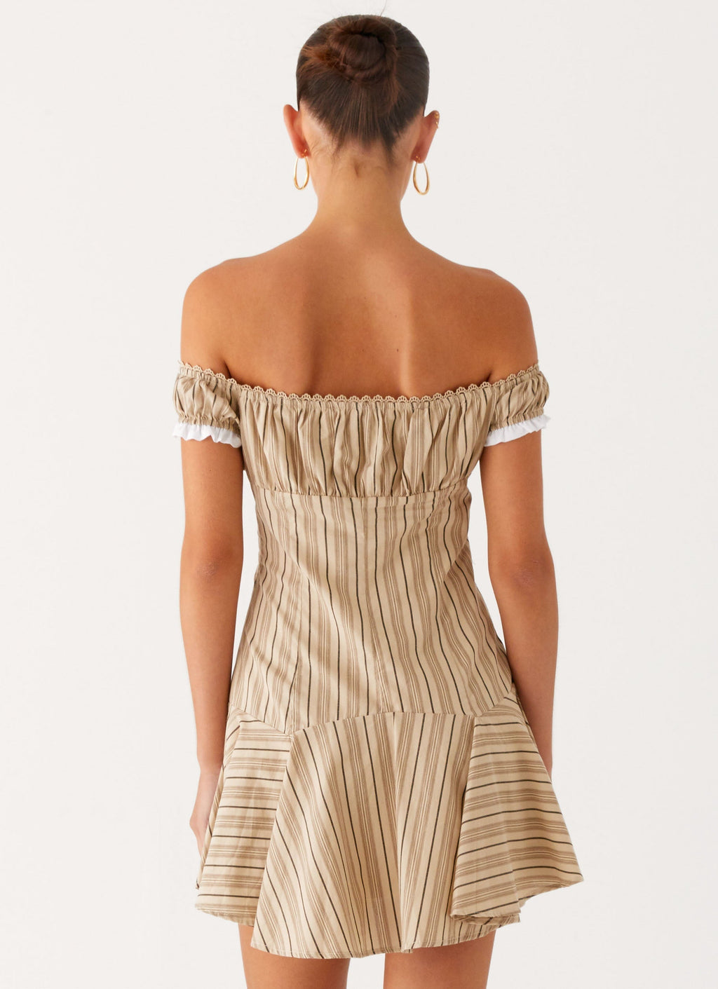 Jumana Off Shoulder Mini Dress - Off White Stripe