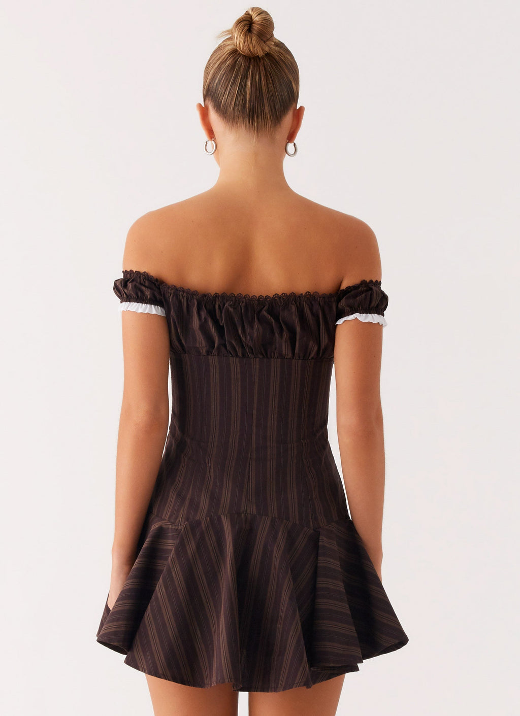 Jumana Off Shoulder Mini Dress - Toffee Stripe