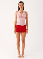 Kamren Halter Top - White Red Polka Dot