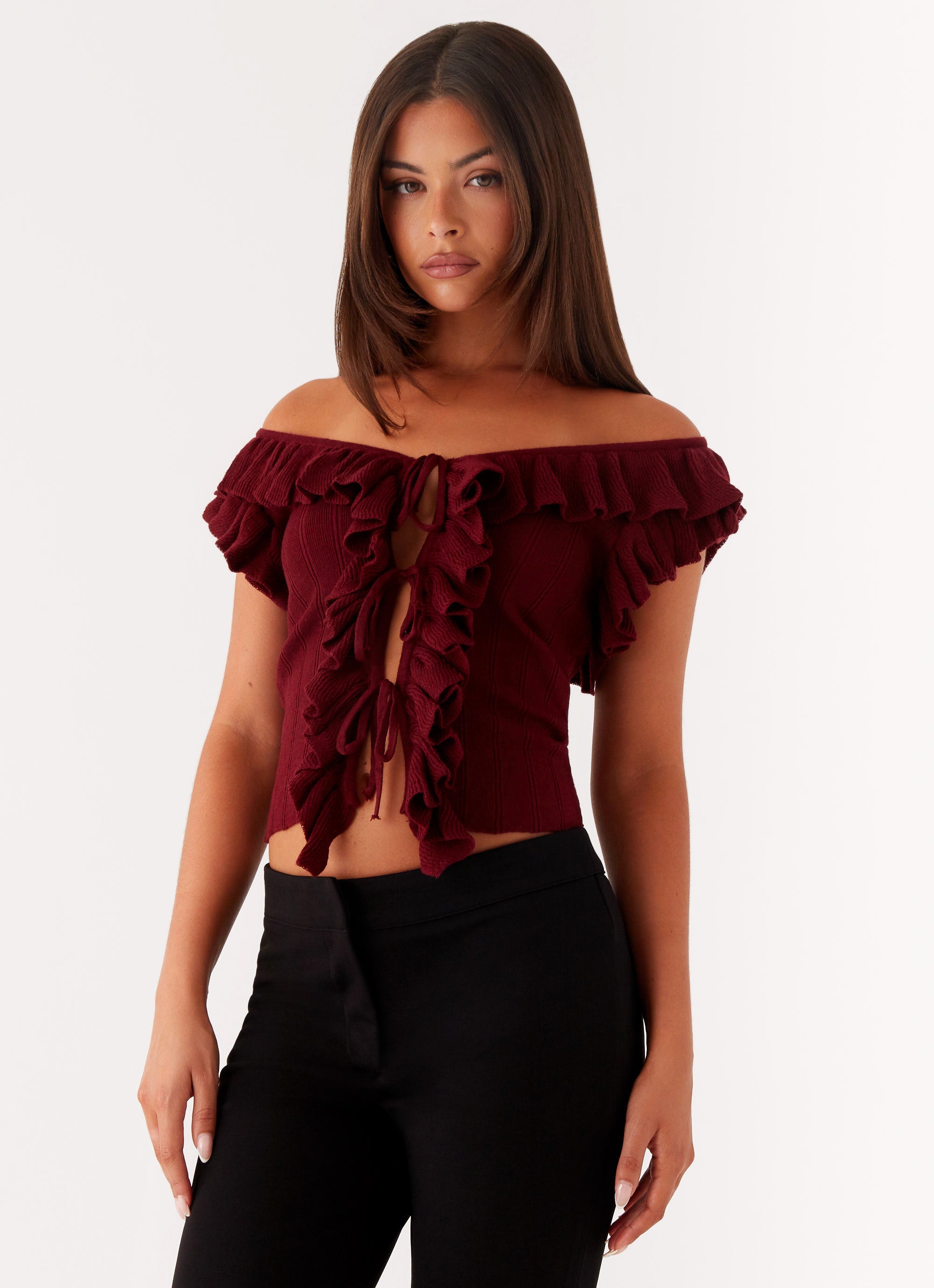 Keeta Frill Top - Burgundy