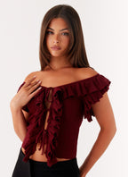 Keeta Frill Top - Burgundy