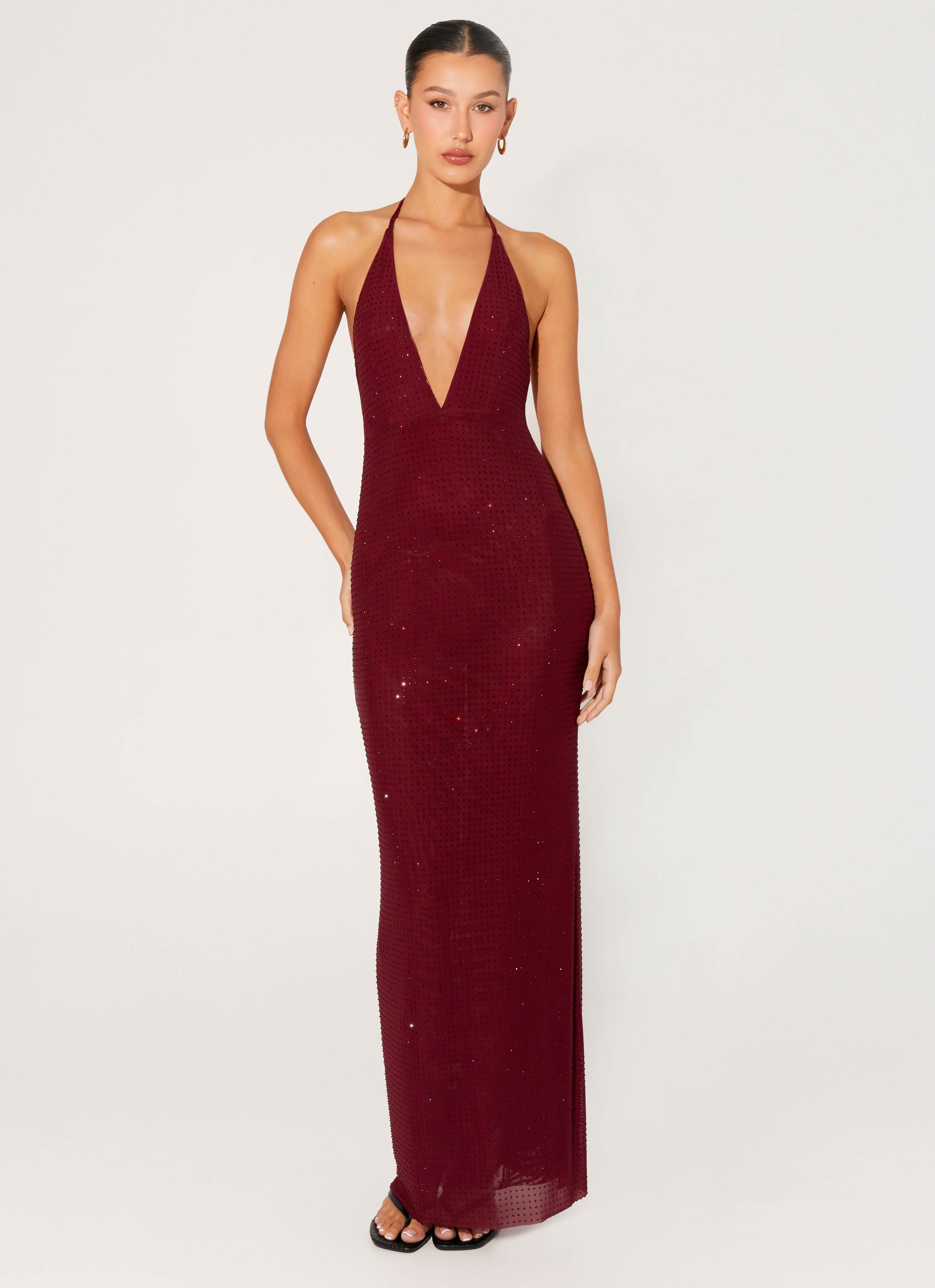 Keliese Beaded Maxi Dress - Burgundy