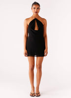 Key Hole Cowl Neckline Mini Dress - Black