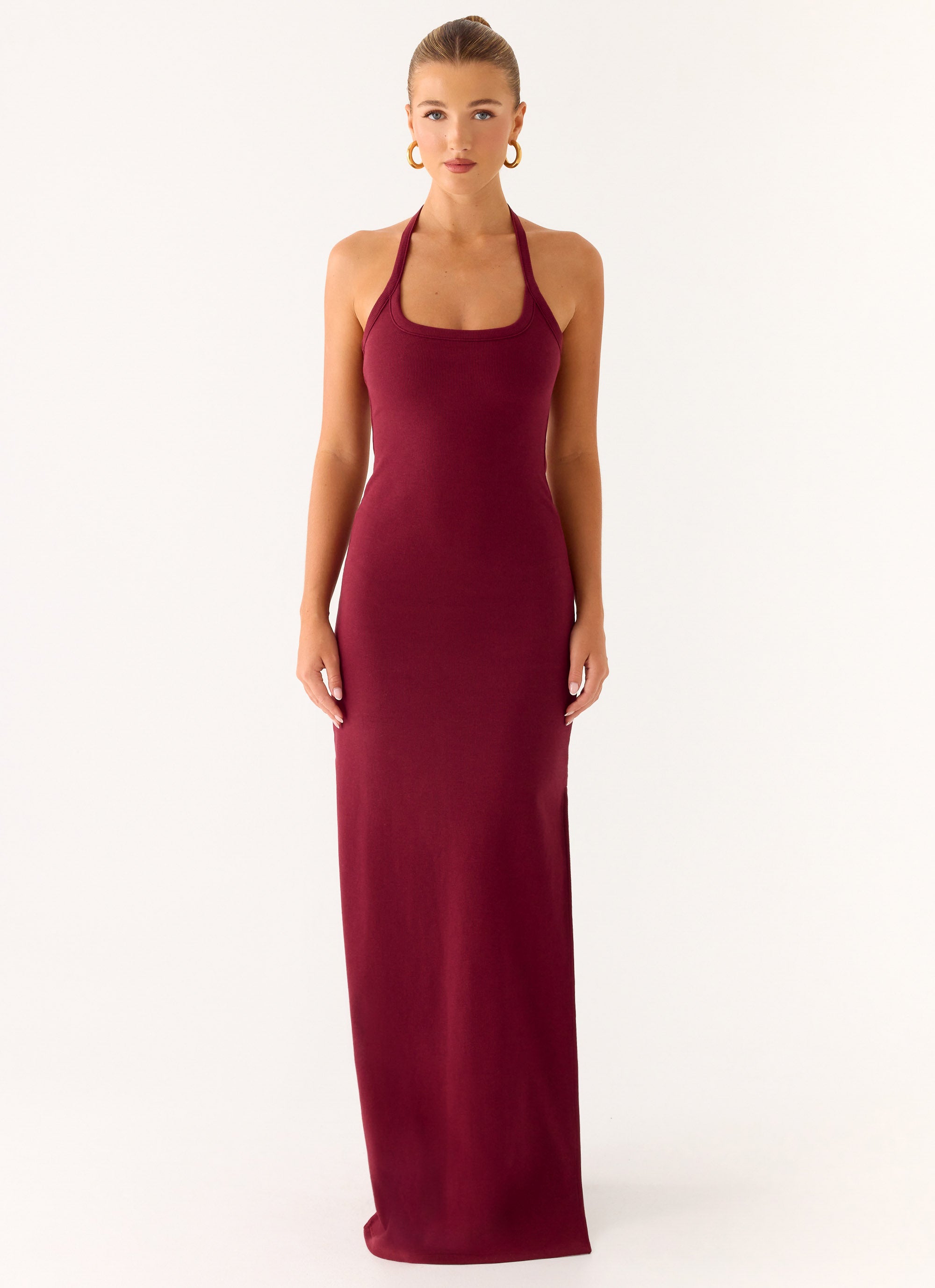 Kill This Love Ribbed Maxi Dress - Dark Cherry
