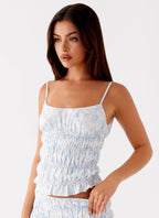 Kimi Ruched Top - Blue Floral