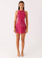 Leo Beaded Mini Dress - Fuchsia