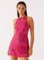 Leo Beaded Mini Dress - Fuchsia