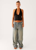 Lets Pretend Halterneck Top - Black