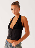Lets Pretend Halterneck Top - Black