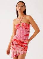 Lissa Halterneck Mini Dress - Tropical Pink Print
