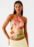 Loreta Beaded Tie Back Top - Jungle Floral