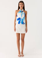 Maddox Scarf Top - Cerulean Bloom