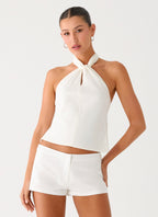 Maddox Scarf Top - White