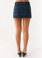 Maysa Low Rise Mini Skirt - Washed Denim