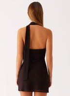 Melisande Scarf Neck Mini Dress - Cool Chocolate