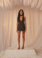 Melisande Scarf Neck Mini Dress - Cool Chocolate