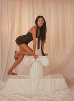 Melisande Scarf Neck Mini Dress - Cool Chocolate