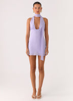 Melisande Scarf Neck Mini Dress - Lavender