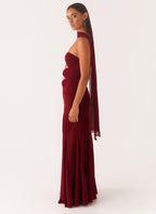 Melrose Satin Chiffon Maxi Dress - Deep Red