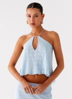 Mena Chiffon Spot Top - Blue