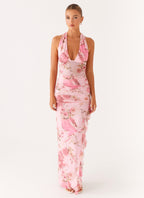 Micca Halter Maxi Dress - Pink Floral Print