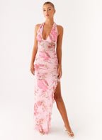 Micca Halter Maxi Dress - Pink Floral Print